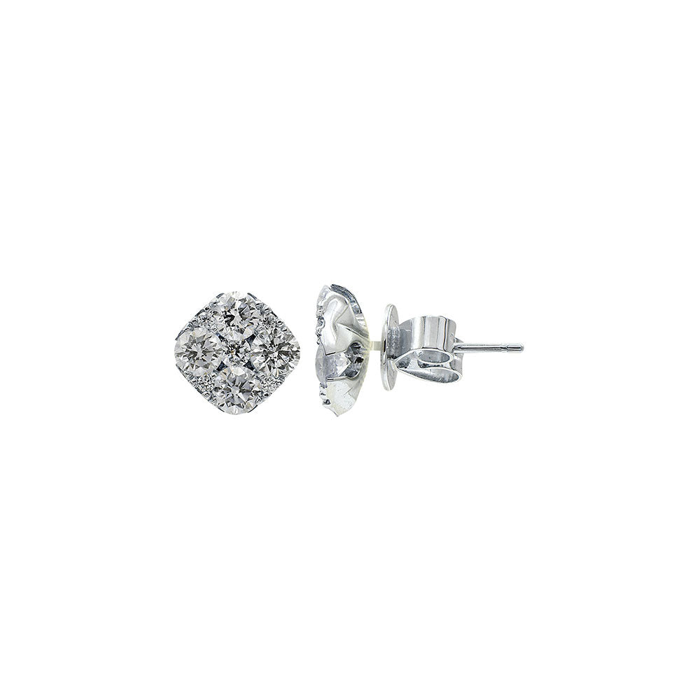 18 Karat White Gold Cluster Diamond Earrings