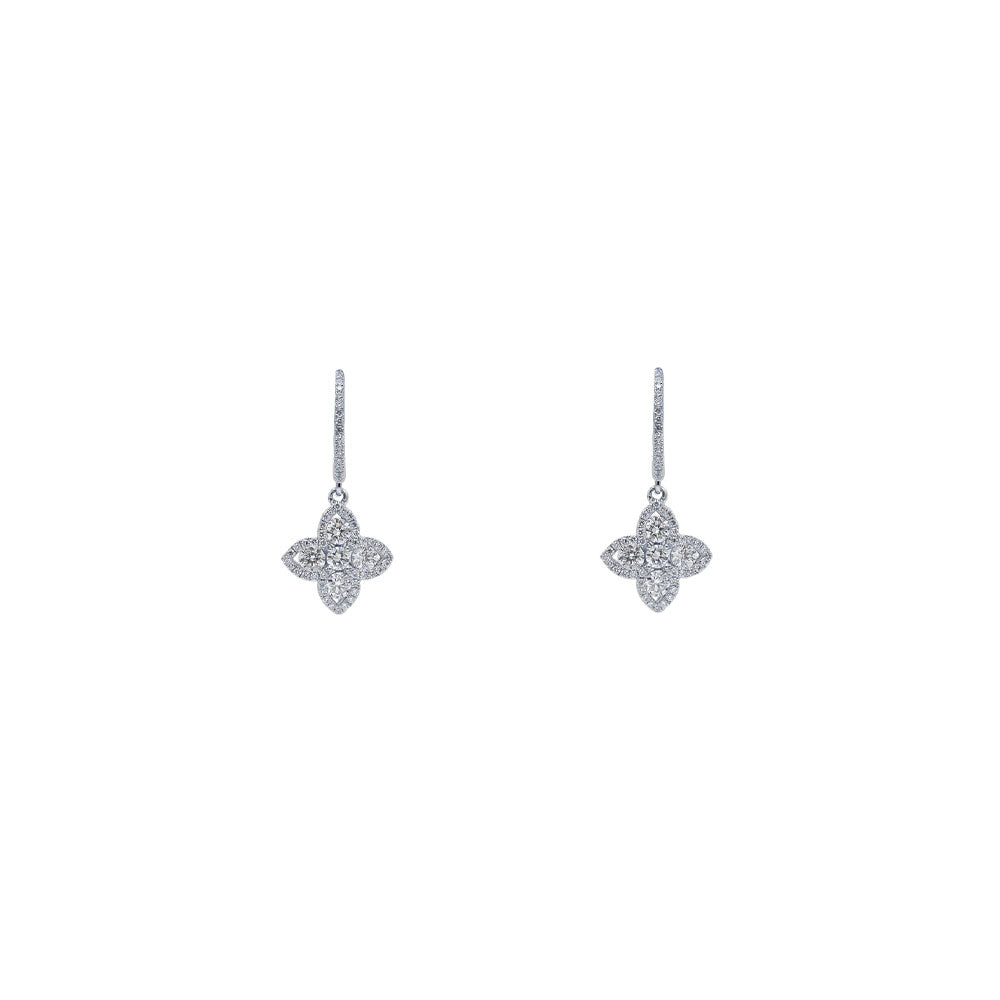 18 Karat White Gold Flower Drop Diamond earrings