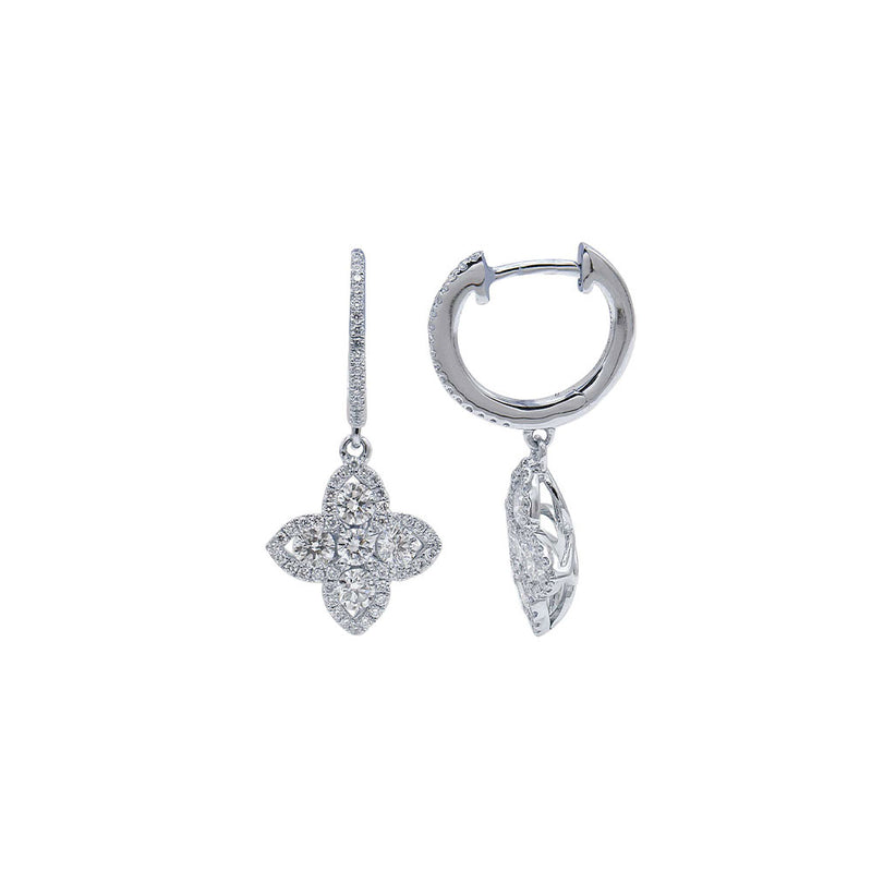 18 Karat White Gold Flower Drop Diamond earrings