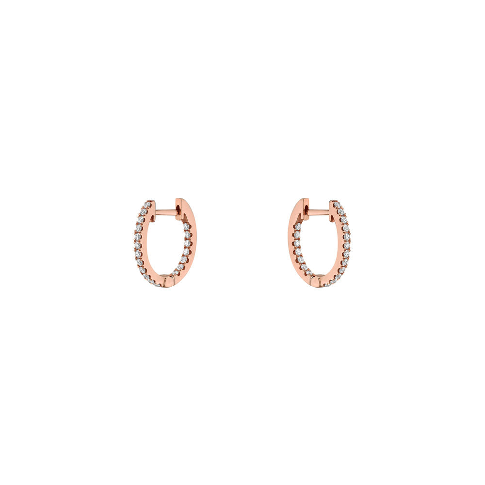 18 Karat Rose Gold Small Oval inside out Diamond hoops