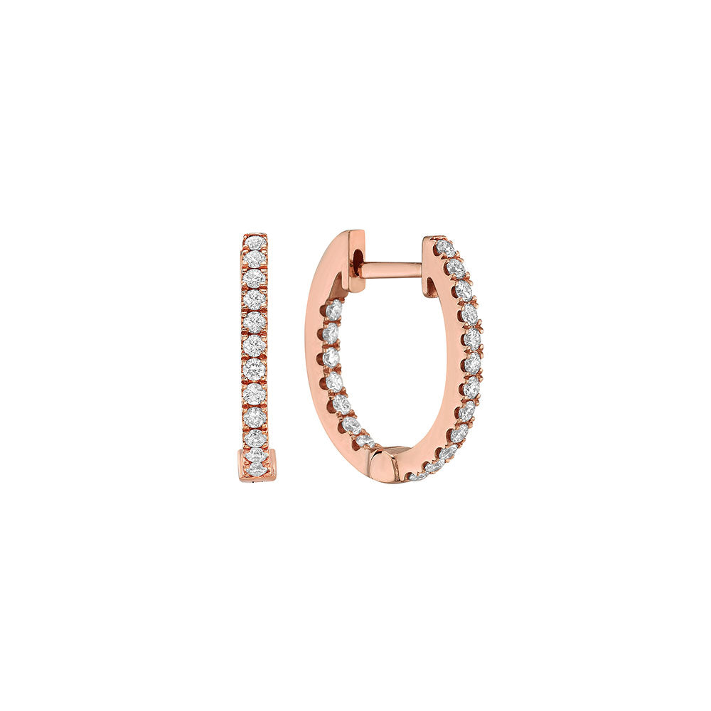 18 Karat Rose Gold Small Oval inside out Diamond hoops