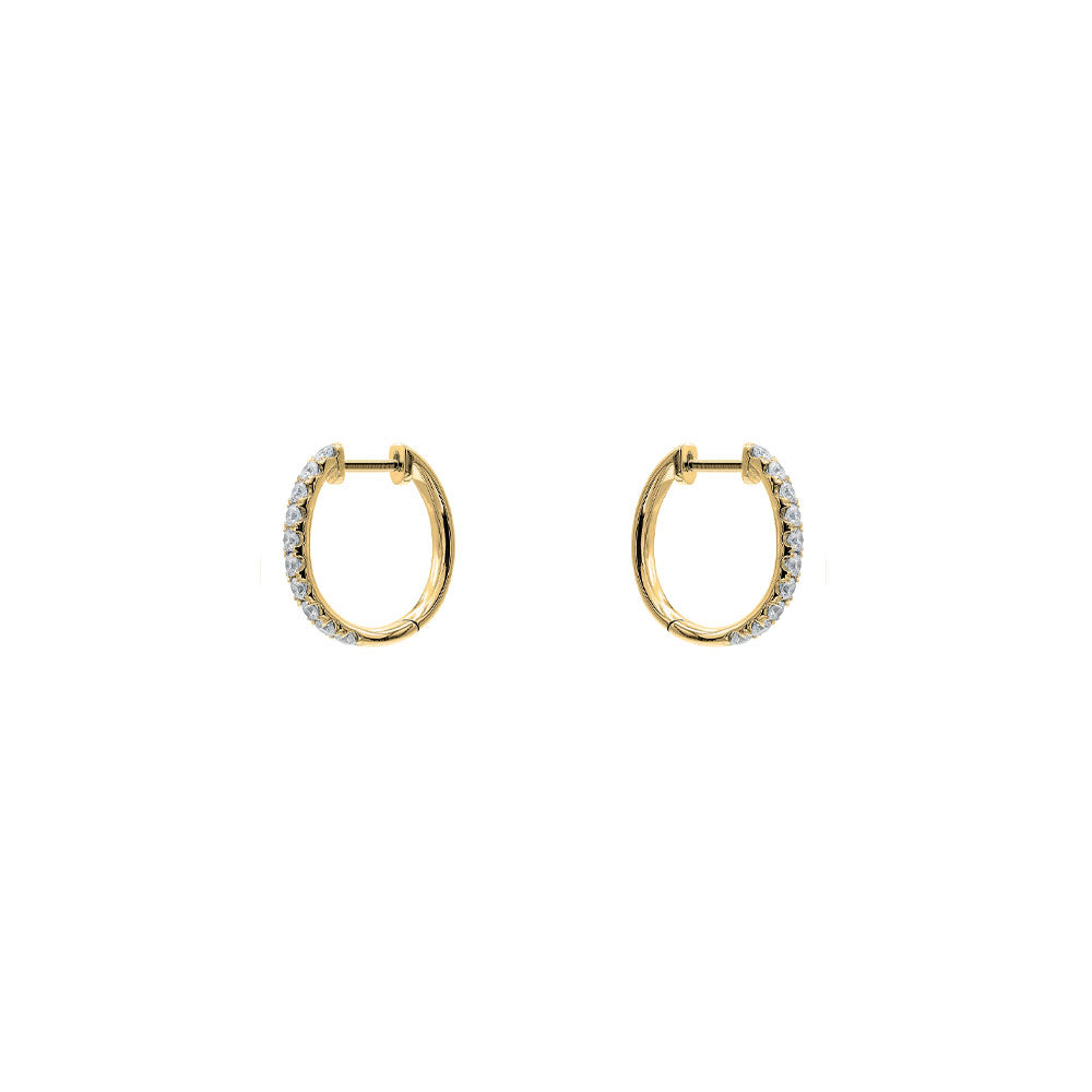 18 Karat Yellow Gold Small Oval Diamond Hoops