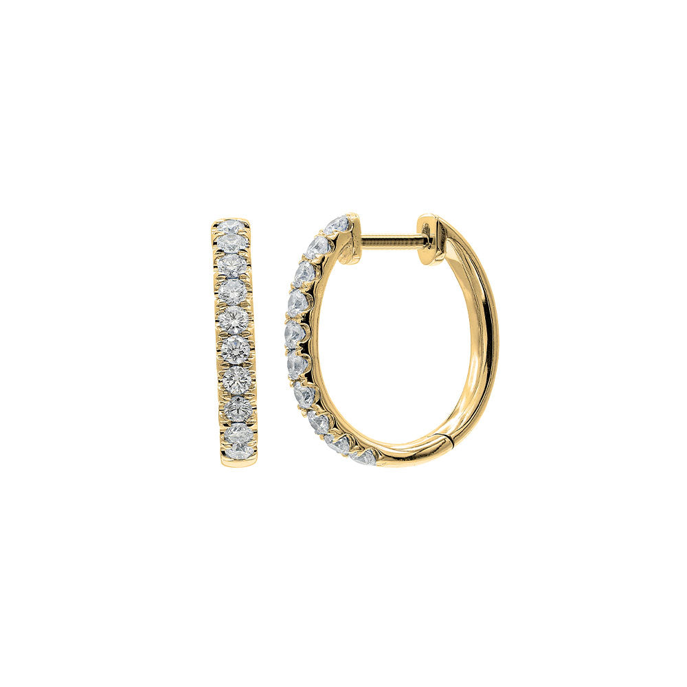 18 Karat Yellow Gold Small Oval Diamond Hoops