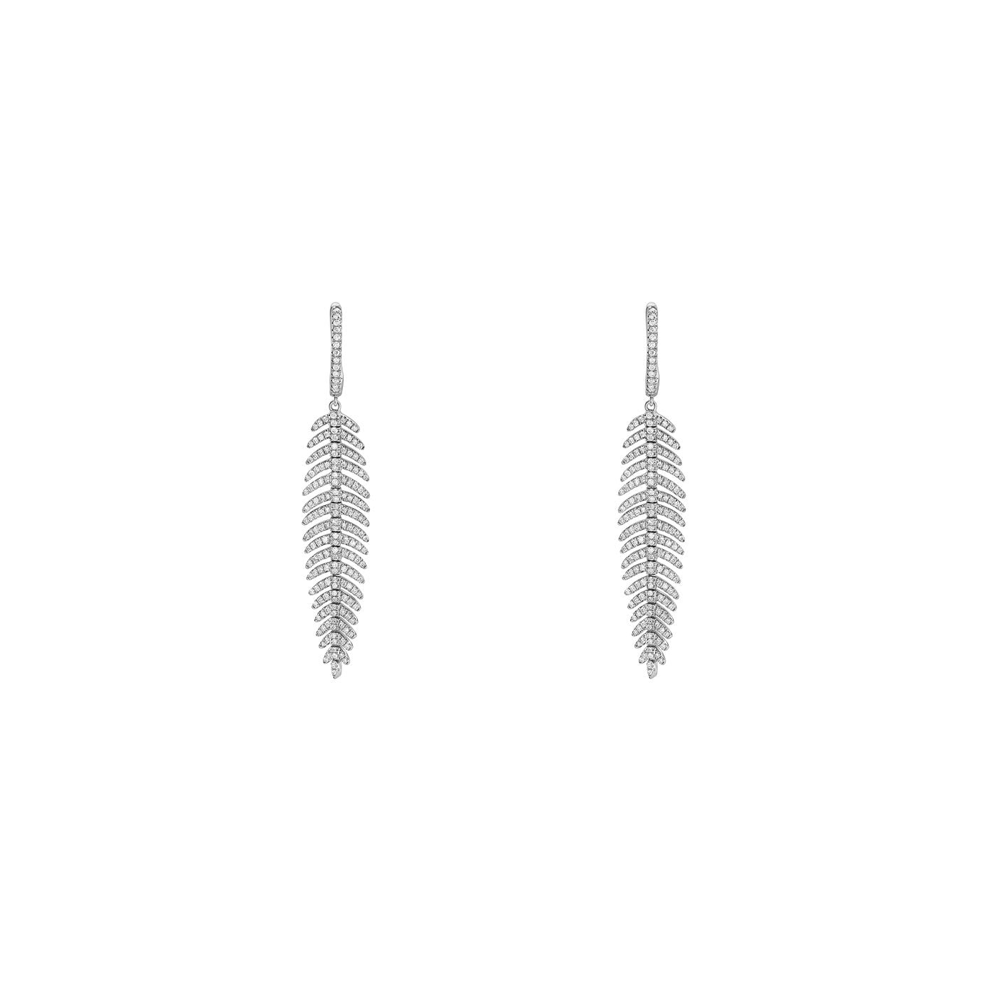 18 Karat White Gold Diamond Feather Earrings
