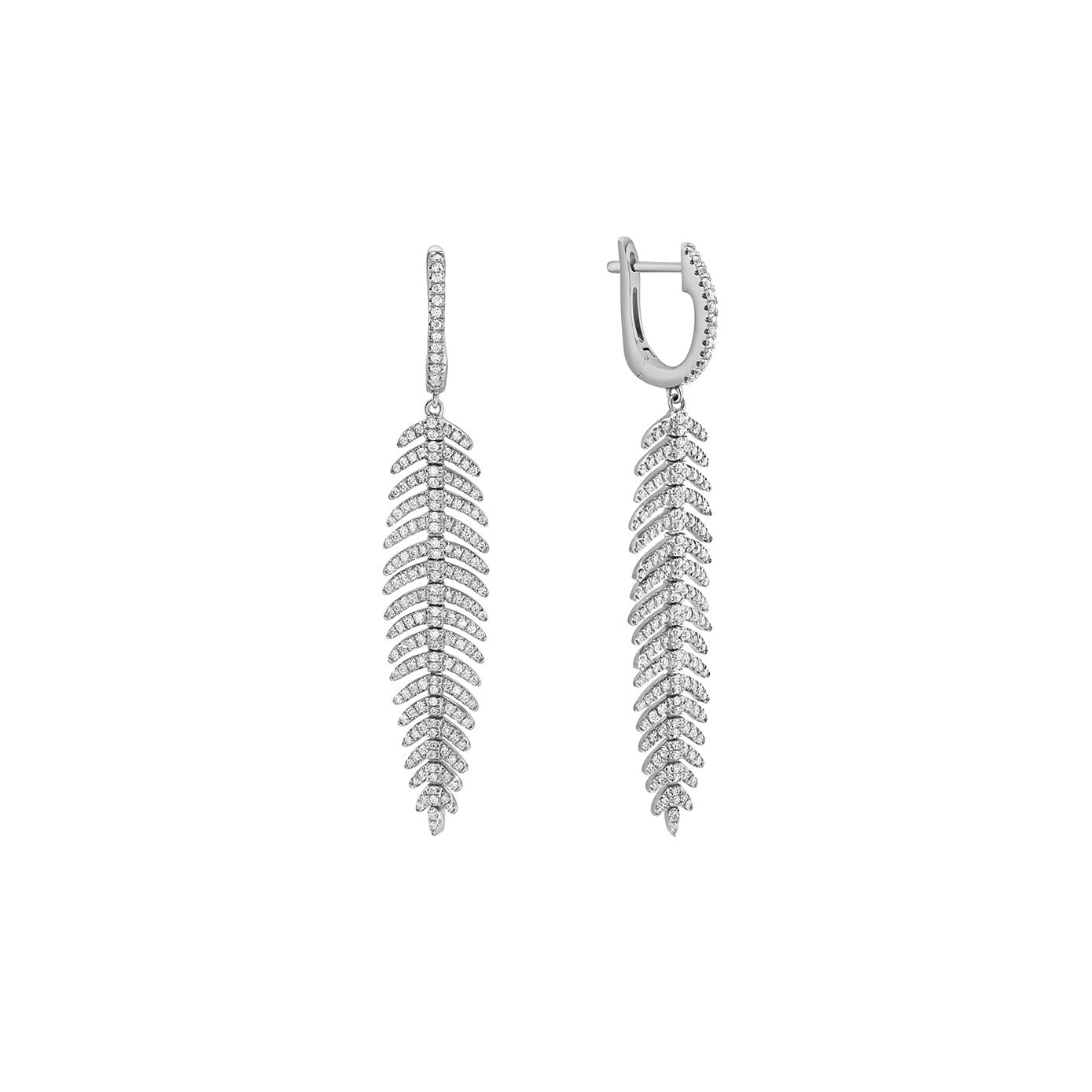 18 Karat White Gold Diamond Feather Earrings