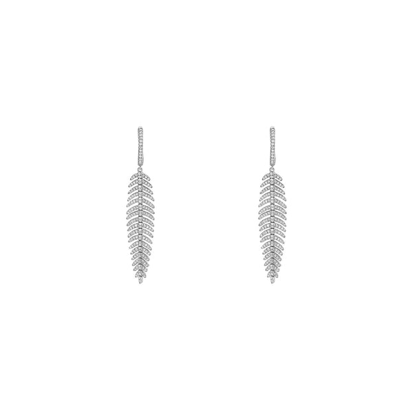 18 Karat White Gold Diamond Feather Earrings