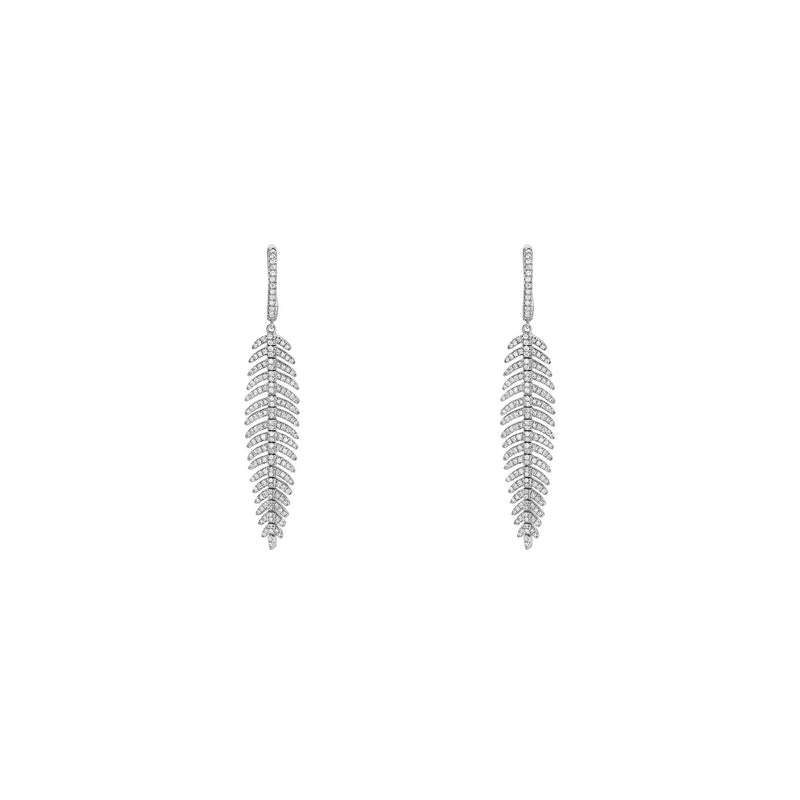 18 Karat White Gold Diamond Feather Earrings