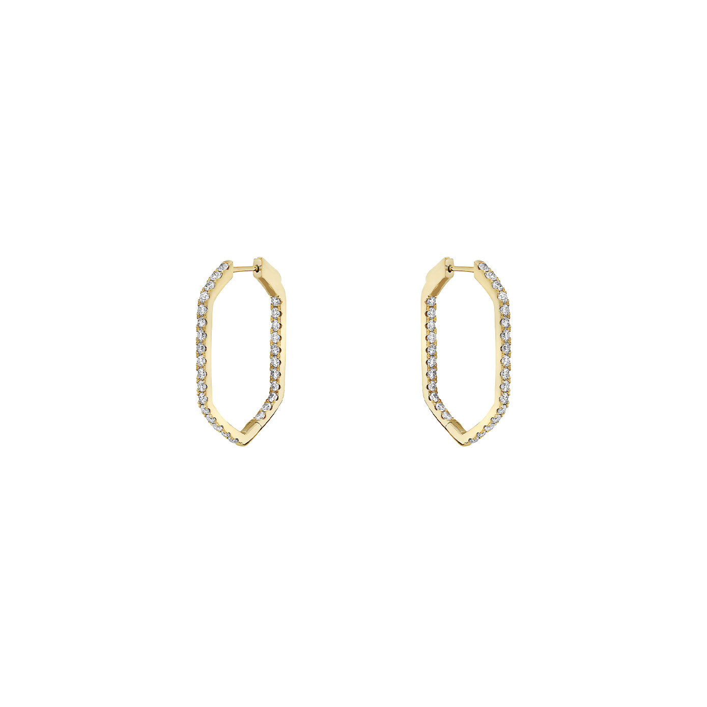 18 Karat Yellow Gold Hexagon Inside/Out Diamond Hoop Earrings