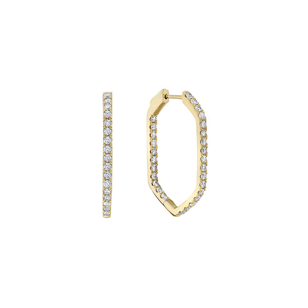 18 Karat Yellow Gold Hexagon Inside/Out Diamond Hoop Earrings