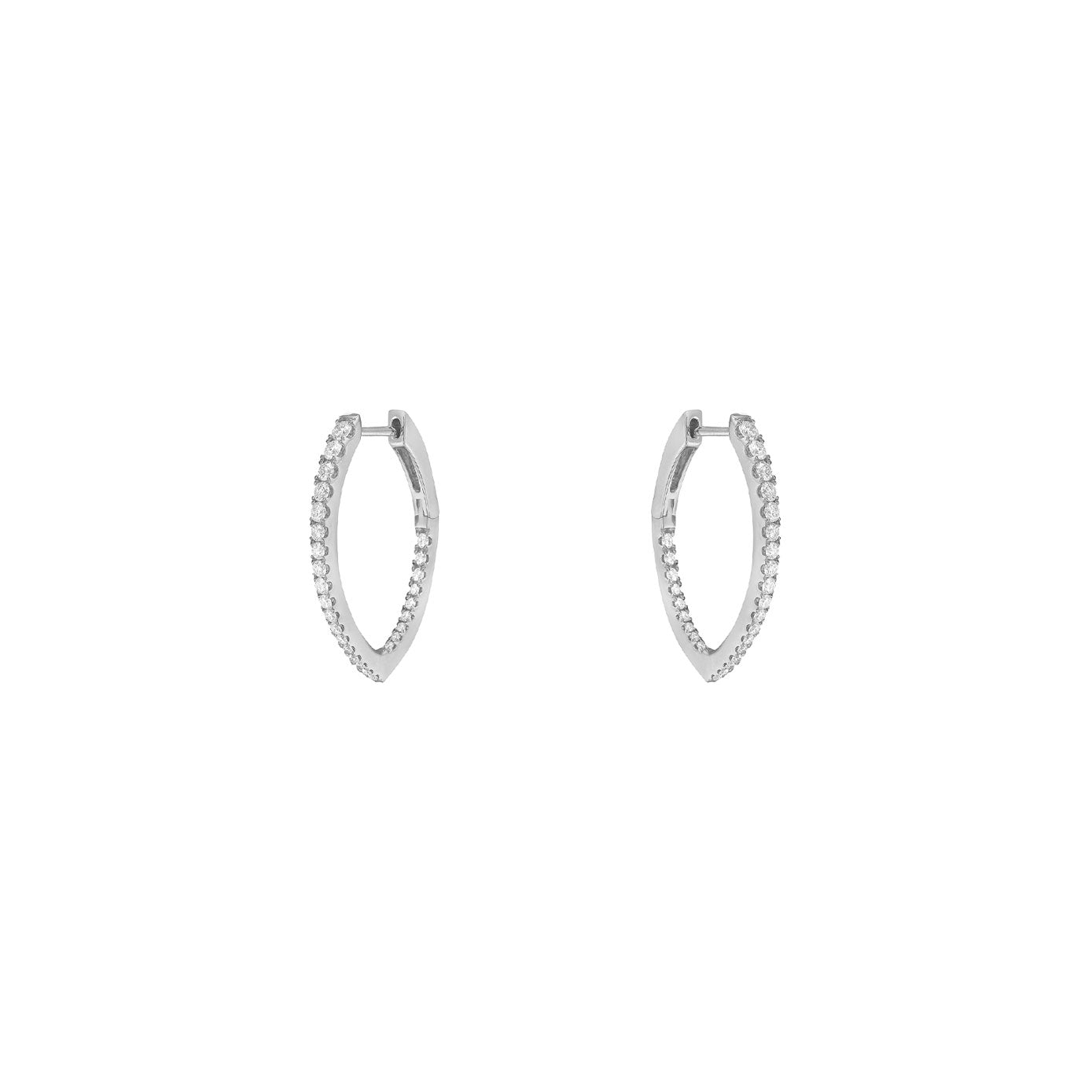 18 Karat White Gold Pointed Inside/Out Diamond Hoop Earrings