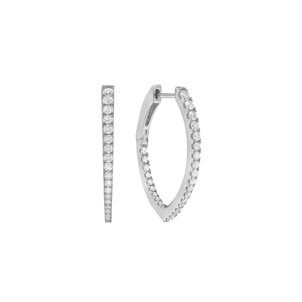 18 Karat White Gold Pointed Inside/Out Diamond Hoop Earrings