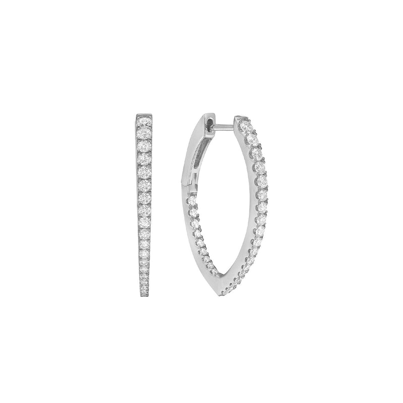 18 Karat White Gold Pointed Inside/Out Diamond Hoop Earrings