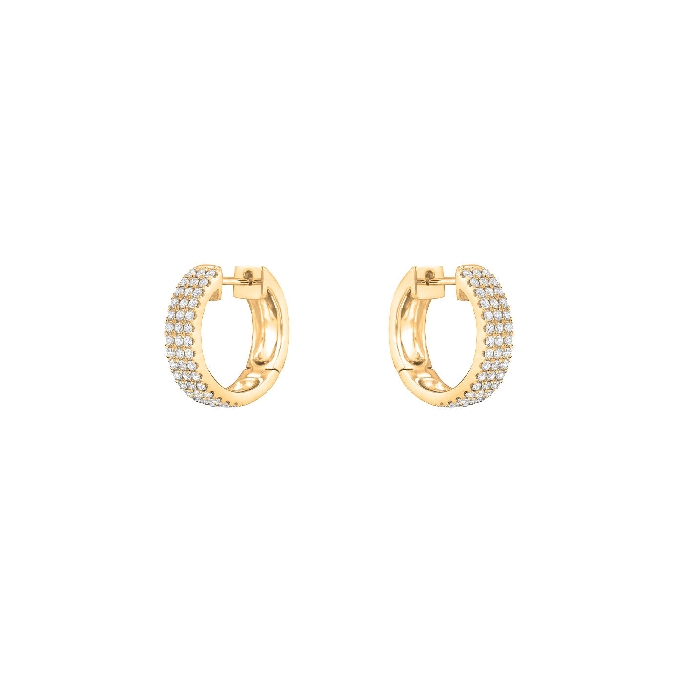 18 Karat Yellow Gold 3 Row Diamond Huggy Earrings