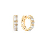 18 Karat Yellow Gold 3 Row Diamond Huggy Earrings
