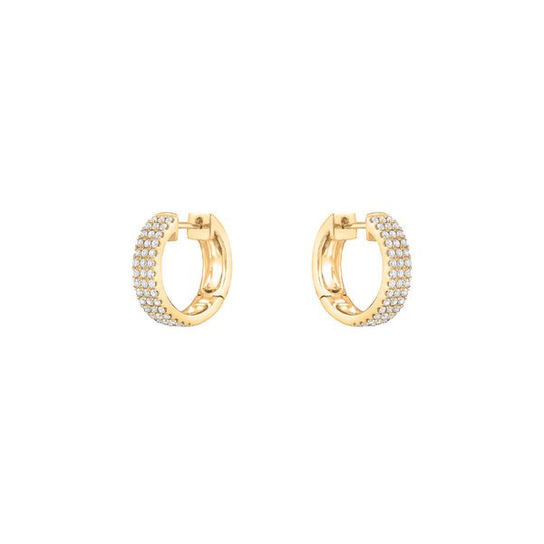 18 Karat Yellow Gold 3 Row Diamond Huggy Earrings