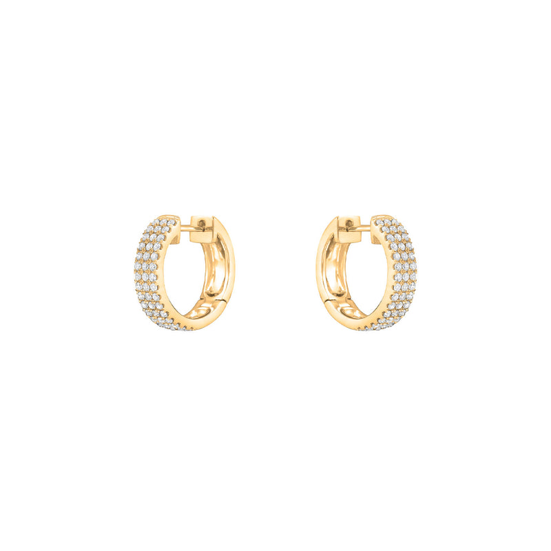 18 Karat Yellow Gold 3 Row Diamond Huggy Earrings