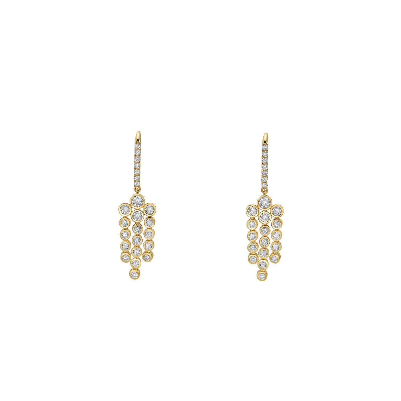 18 Karat Yellow Gold Bezel Chandelier Drop Diamond Earrings