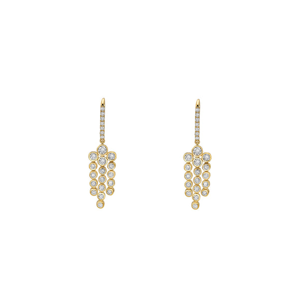 18 Karat Yellow Gold Bezel Chandelier Drop Diamond Earrings