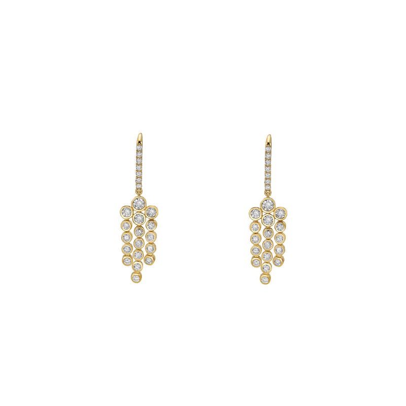 18 Karat Yellow Gold Bezel Chandelier Drop Diamond Earrings