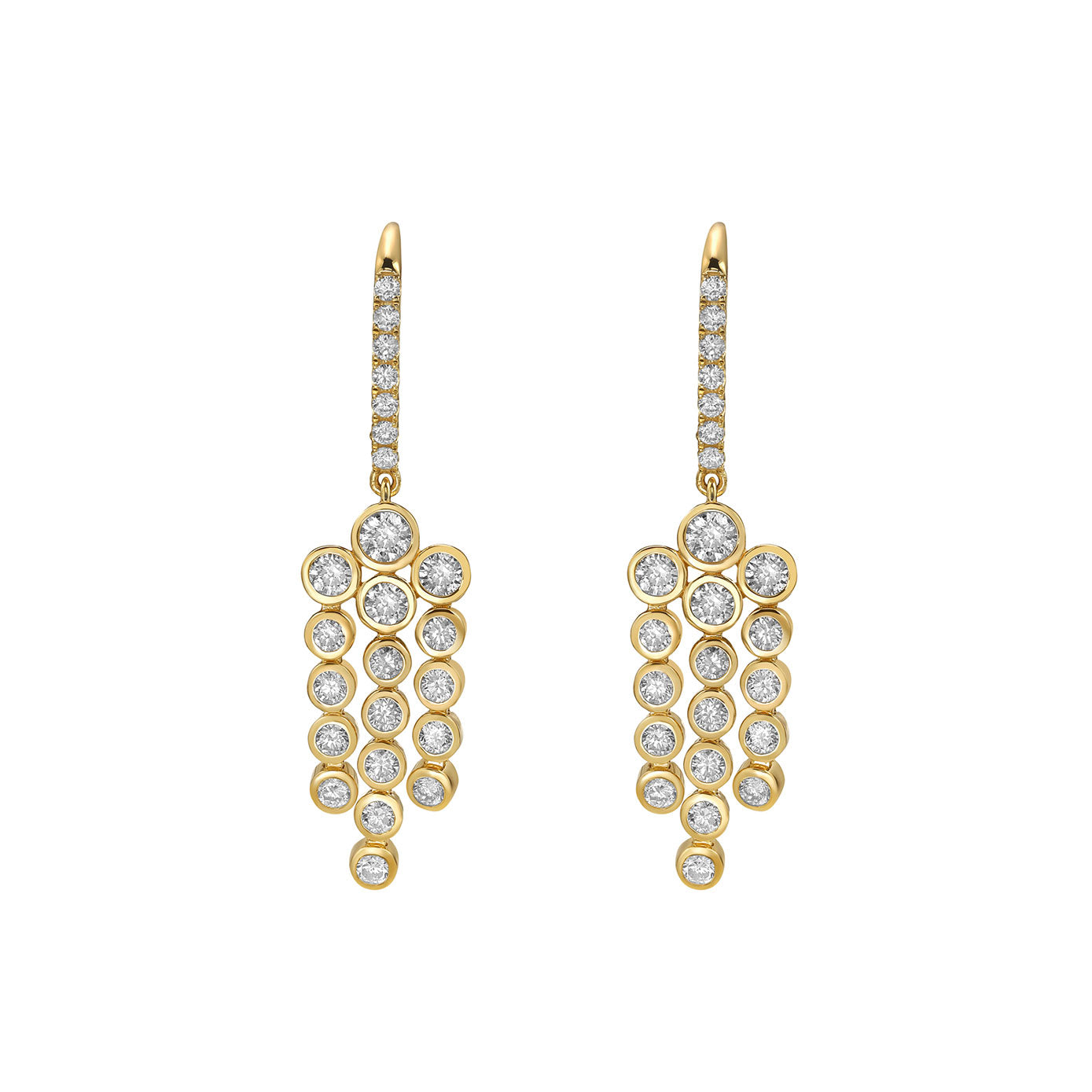 18 Karat Yellow Gold Bezel Chandelier Drop Diamond Earrings