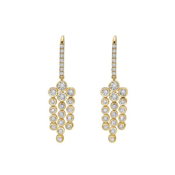 18 Karat Yellow Gold Bezel Chandelier Drop Diamond Earrings