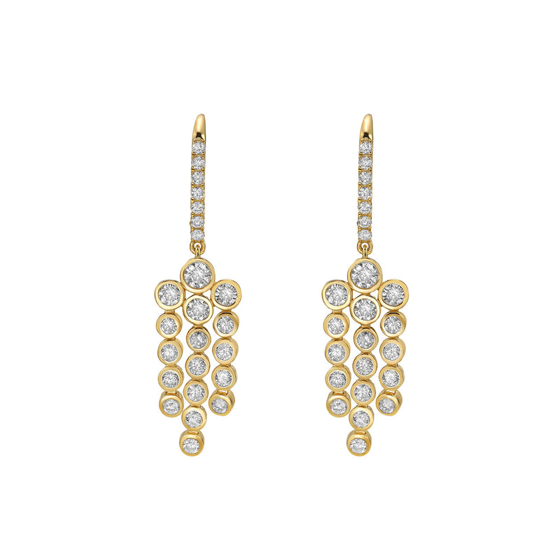 18 Karat Yellow Gold Bezel Chandelier Drop Diamond Earrings