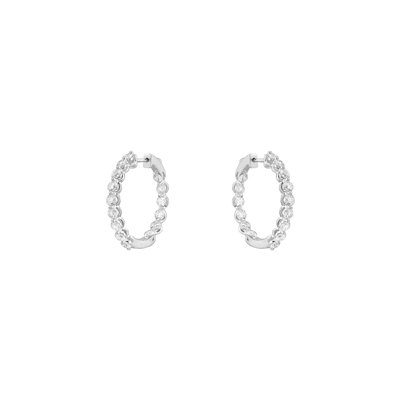 18 Karat White Gold Inside/out Hoop Shared prong hoop Earrings