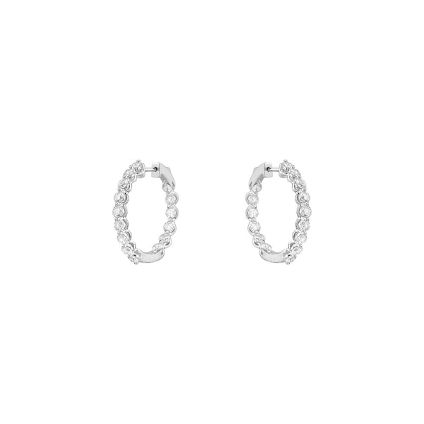18 Karat White Gold Inside/out Hoop Shared prong hoop Earrings