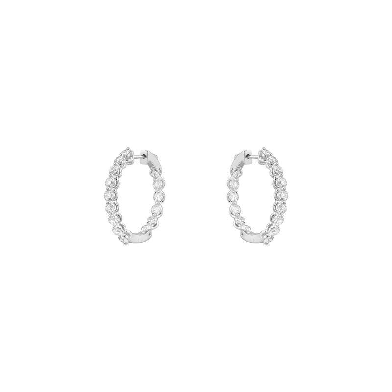 18 Karat White Gold Inside/out Hoop Shared prong hoop Earrings
