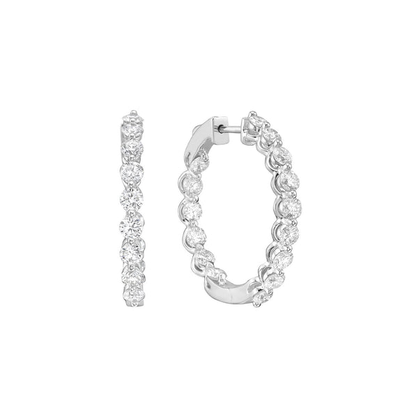 18 Karat White Gold Inside/out Hoop Shared prong hoop Earrings