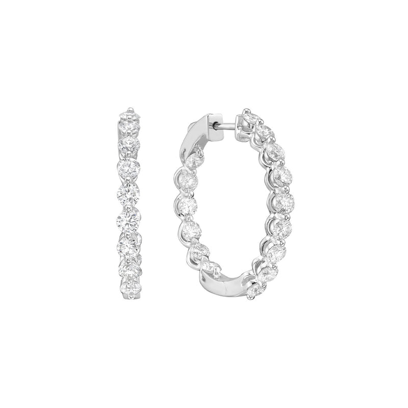 18 Karat White Gold Inside/out Hoop Shared prong hoop Earrings