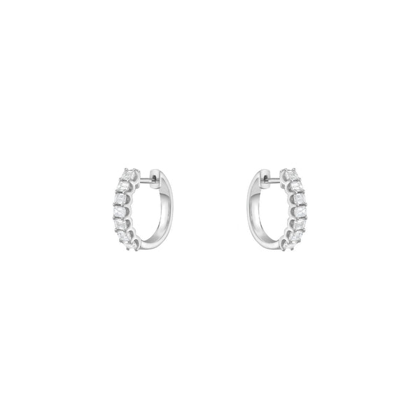 18 Karat White Gold Huggy Emerald cut diamond hoops