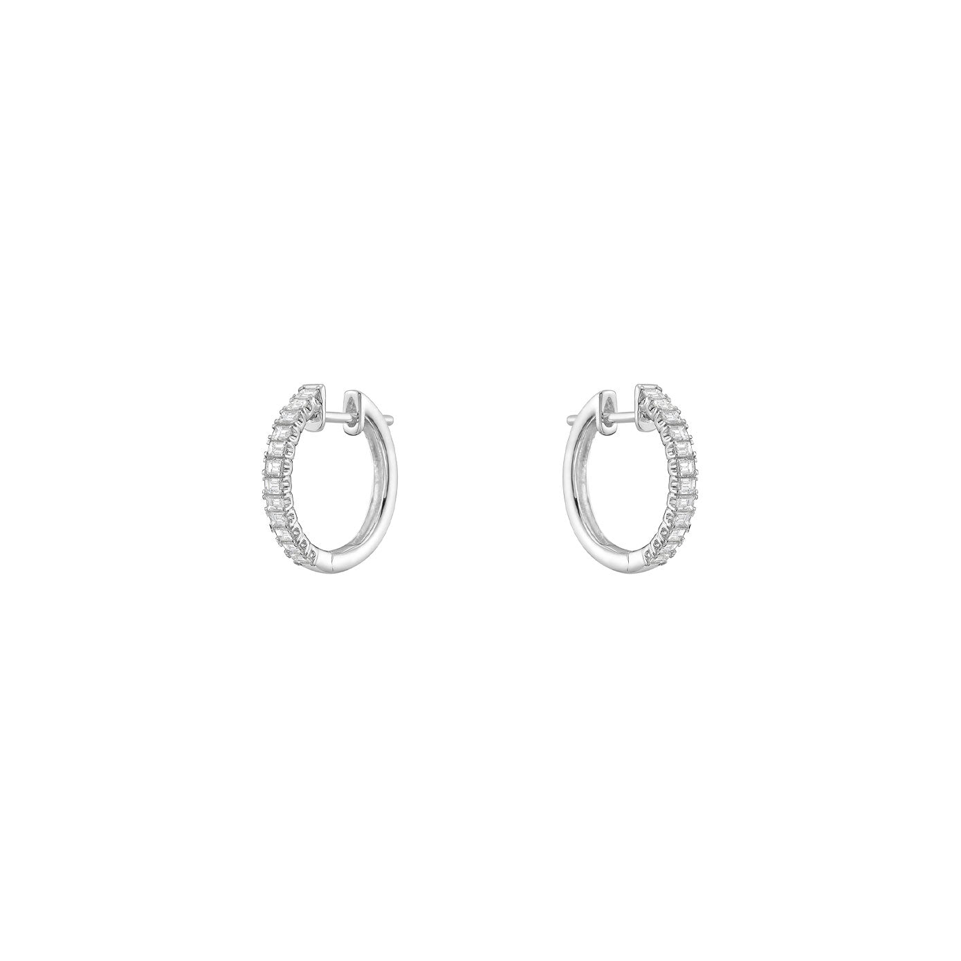 18 Karat White Gold Baguette Hoop Earrings
