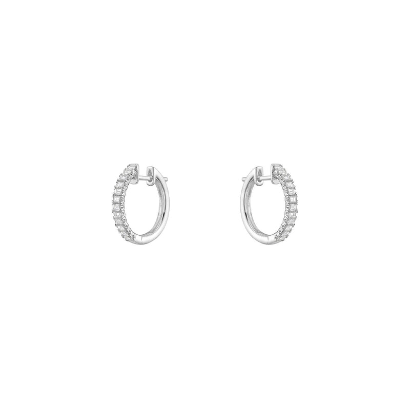 18 Karat White Gold Baguette Hoop Earrings
