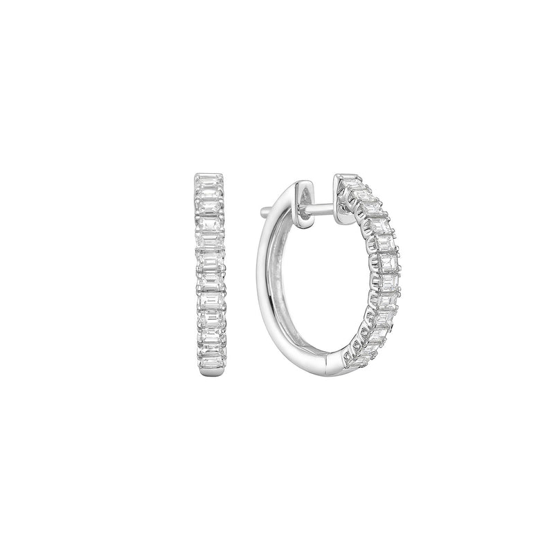 18 Karat White Gold Baguette Hoop Earrings