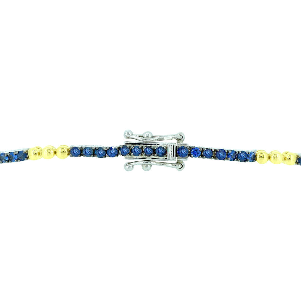 14 Karat Yellow Gold Tennis Bracelet with Blue Sapphires