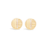 14 Karat Yellow Gold Round Ribbed Stud Earring with Diamonds