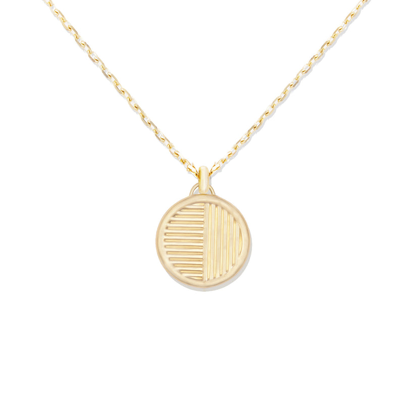 14 Karat Yellow Gold Found Small Disc Necklace with Turquoise & Pink Sapphires