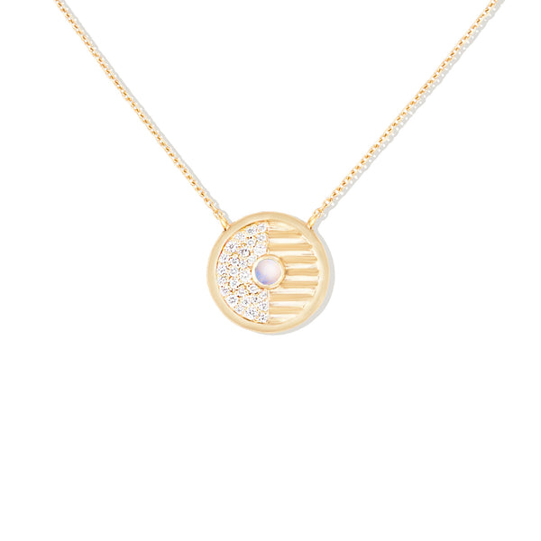 14 Karat Yellow Gold Found Small Disc Necklace with Turquoise & Pink Sapphires