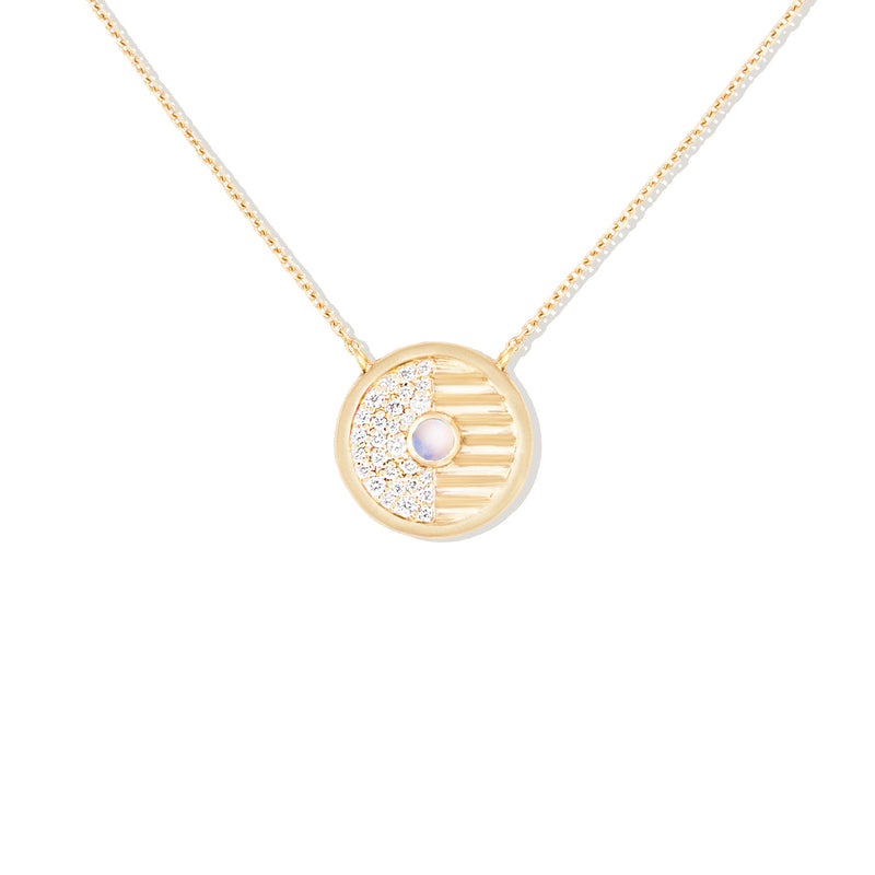14 Karat Yellow Gold Found Small Disc Necklace with Turquoise & Pink Sapphires