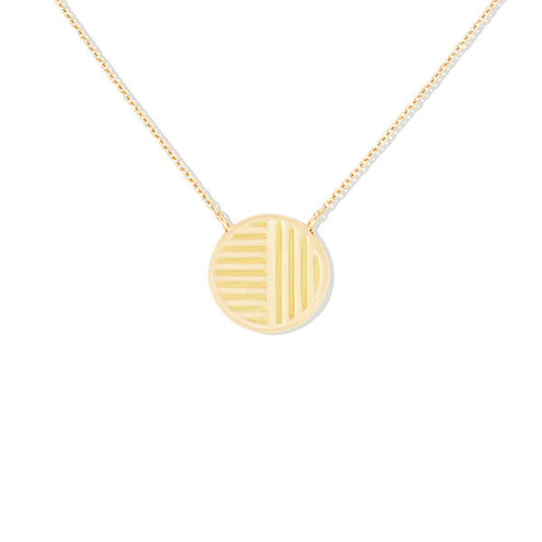 14 Karat Yellow Gold Found Small Disc Necklace with Turquoise & Pink Sapphires