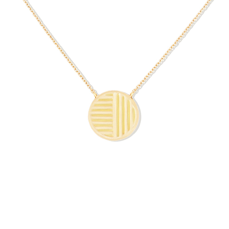 14 Karat Yellow Gold Found Small Disc Necklace with Turquoise & Pink Sapphires