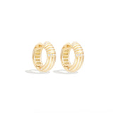 14 Karat Yellow Gold Round Ribbed Huggy Diamond Earrings