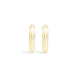 14 Karat Yellow Gold Round Ribbed Oval Hoop Diamond Earrings