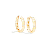 14 Karat Yellow Gold Round Ribbed Oval Hoop Diamond Earrings