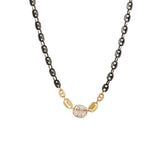Sterling Silver Black Rhodium FUJI Anchor Chain Necklace with Yellow Gold and Pave diamond link