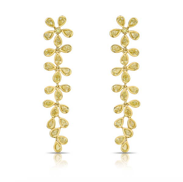 Yellow Diamond Drop Earrings. Flower diamond drop earrings. unique diamond drop earrings.
