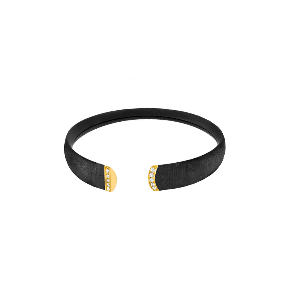 Titanium and 14 Karat Yellow Gold Flexible Cuff Bracelet with Diamonds