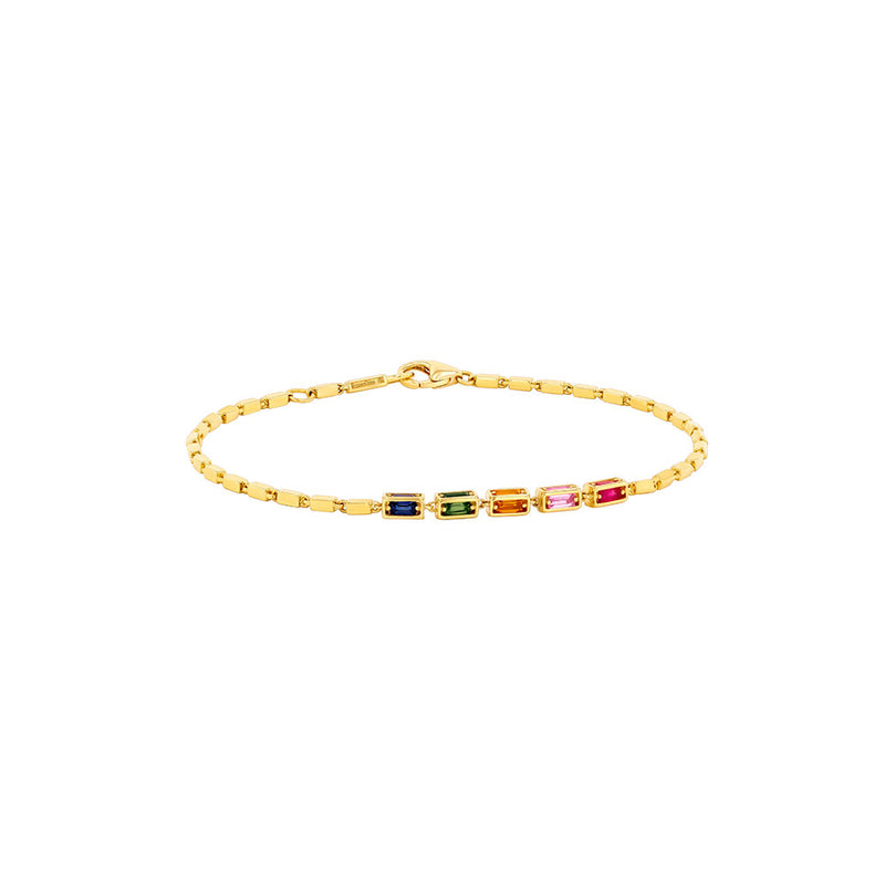 18 Karat Yellow Gold Small Link Bracelet with Mutli Colored Sapphires