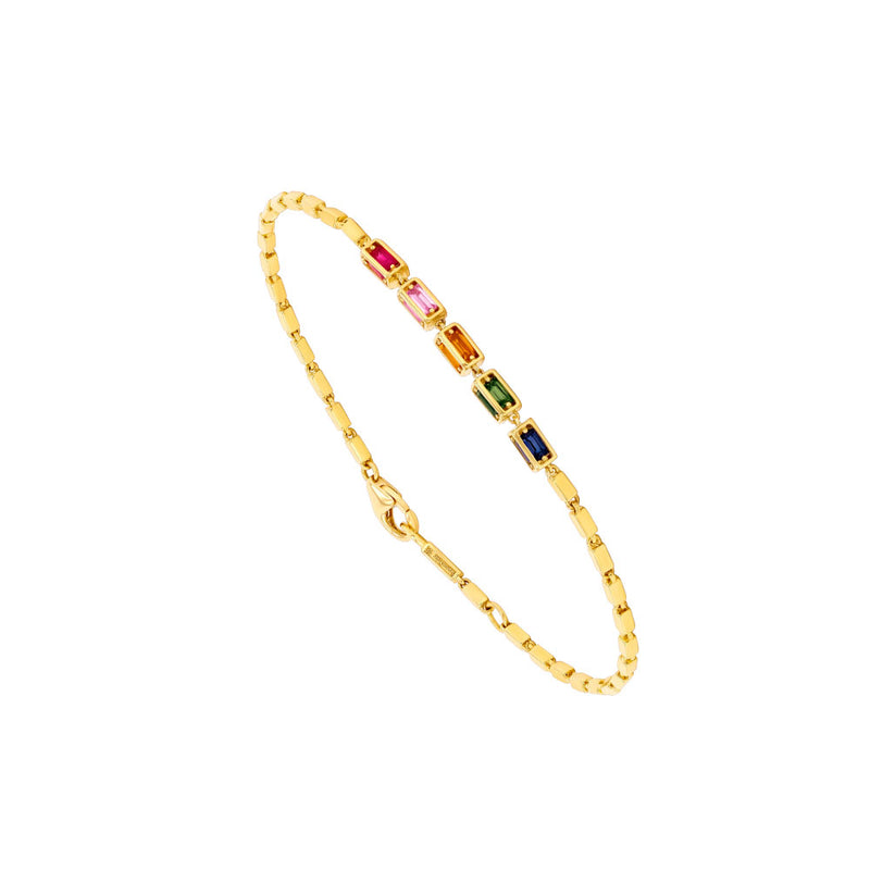 18 Karat Yellow Gold Small Link Bracelet with Mutli Colored Sapphires